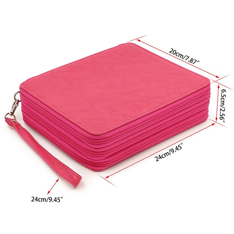 BTSKY Deluxe PU Leather Pencil Case For Colored Pencils - 120 Slot Pencil Holder with Handle Strap Handy Colored Pencil Box Large (Rose Red) - Image 3